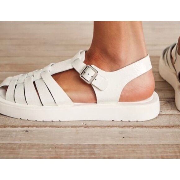 Free People Finn Fisherman Platform Italian Leather Sandals in White Size EU 39 - Picture 1 of 10
